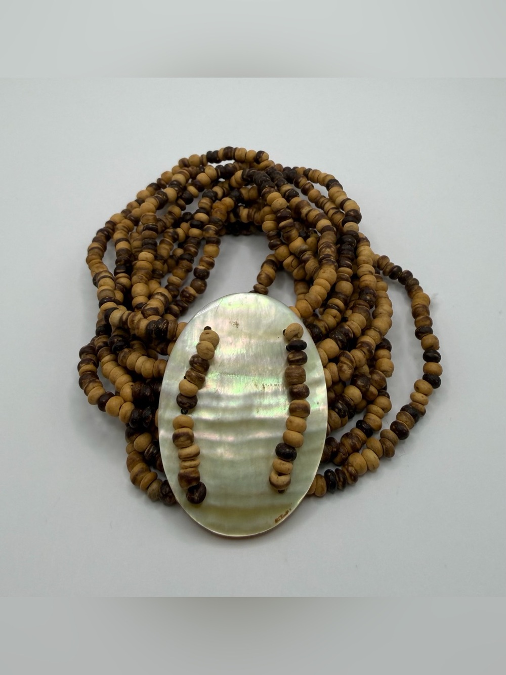 Multi-strand Beaded Wooded Bracelet - Mother Of Pearl